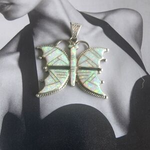 Butterfly Pendant ~STERLING SILVER AND OPAL INLAY🪽Native-Made